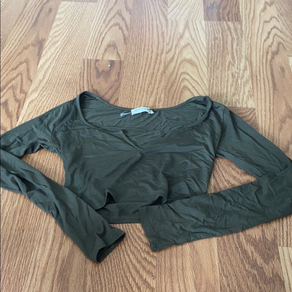 crop army green top